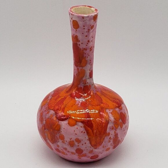 𝅺Signed MCM Pink Orange Red Lava Glaze Art Pottery Bud Vase - Picture 14 of 14